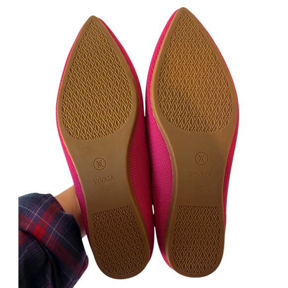 Vivaia Aria 5° Pointed Toe Ballet Flats Raspberry Pink Knit Size 39 EU / US 8 - Picture 2 of 11
